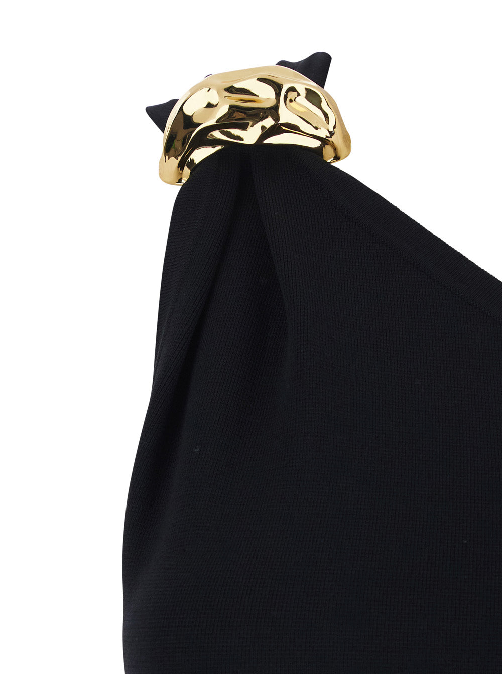 Dress Long Knit Black With V-Neck And Sleeves In Viscose For Women Polyester