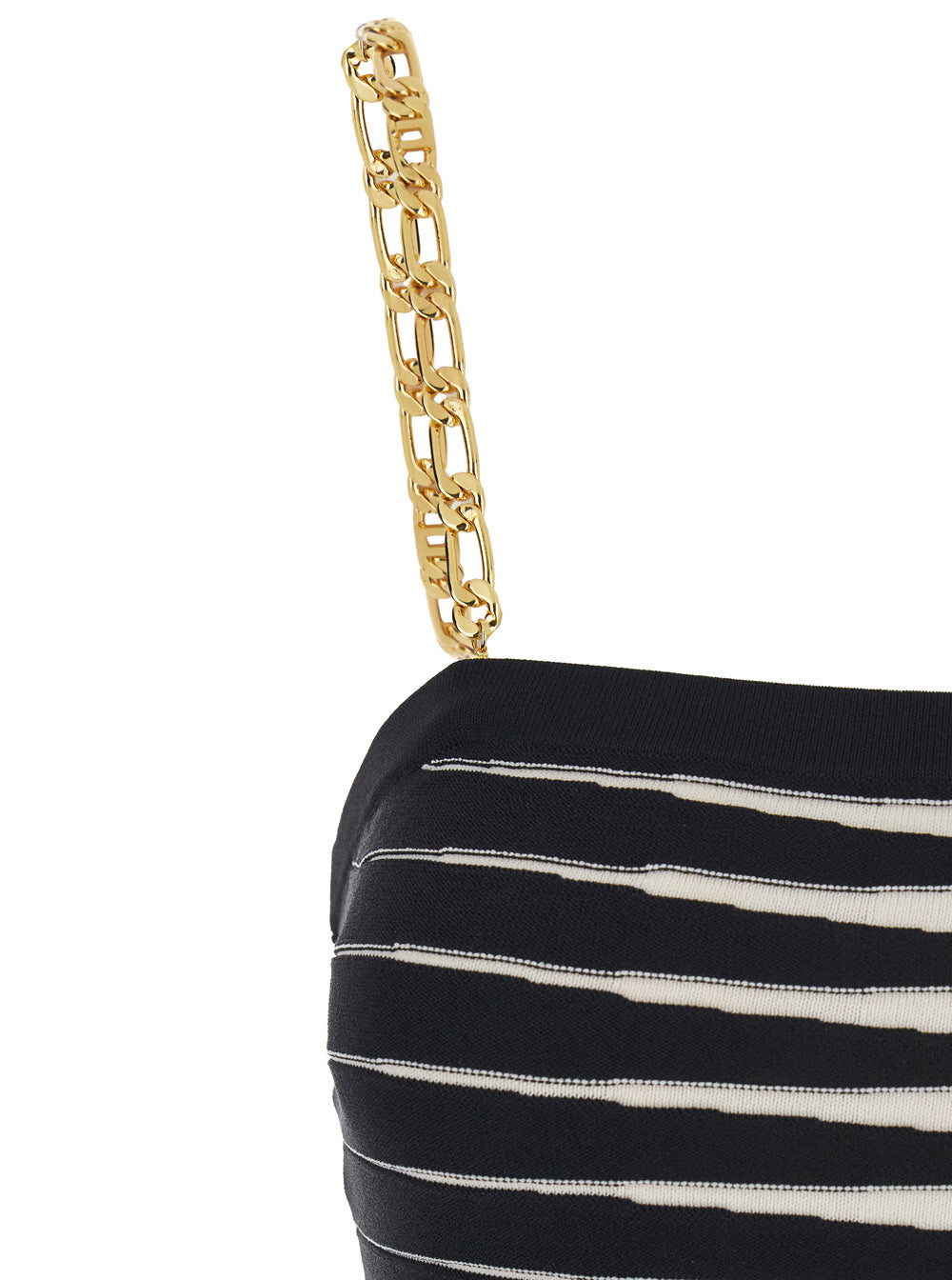 Sleeveless Dress with Removable Chain Straps and All-Over Stripe Motif in Black Stretch Viscose for Women Polyamide