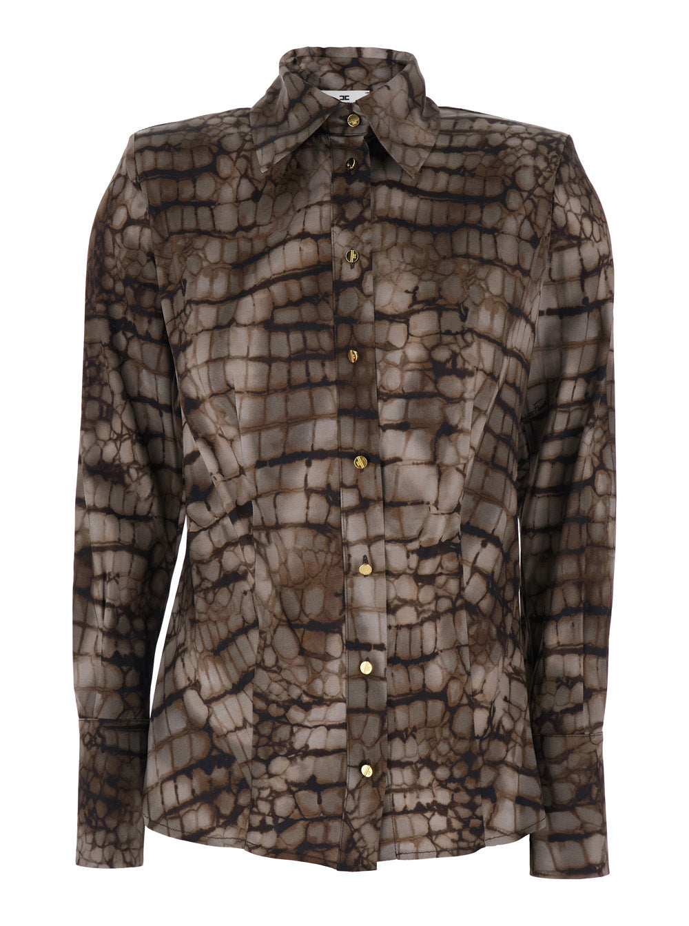Shirt CA13161E2644 Brown with Classic Collar and All-Over Print in Stretch Viscose for Women Elastane Blouses