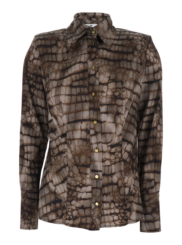 Classic-Collar Blouse Brown Viscose Blouses