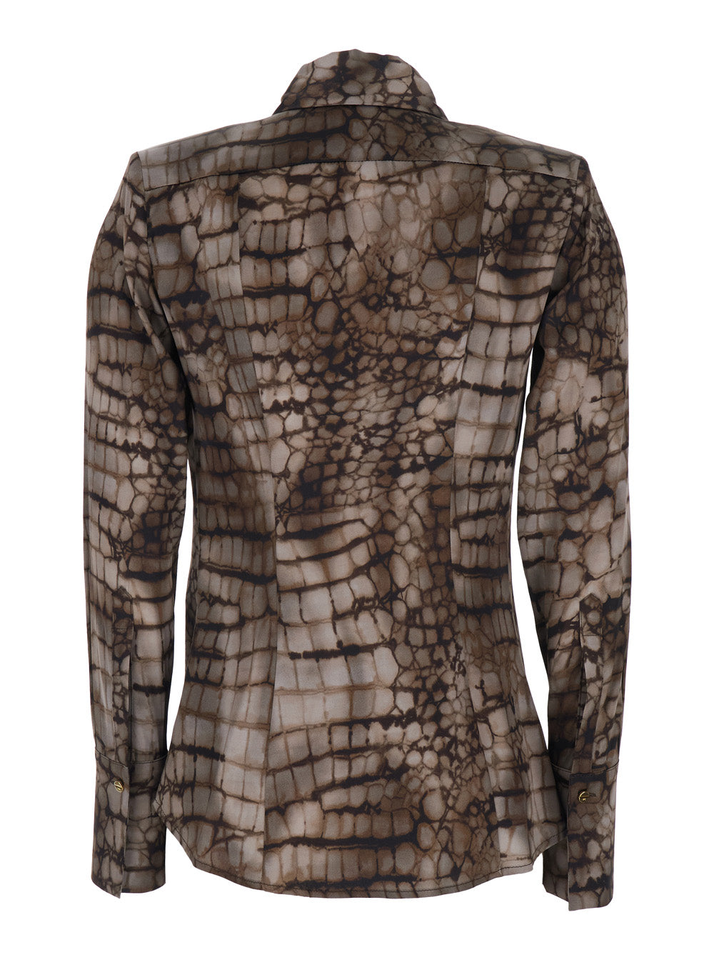 Shirt CA13161E2644 Brown with Classic Collar and All-Over Print in Stretch Viscose for Women Elastane Blouses