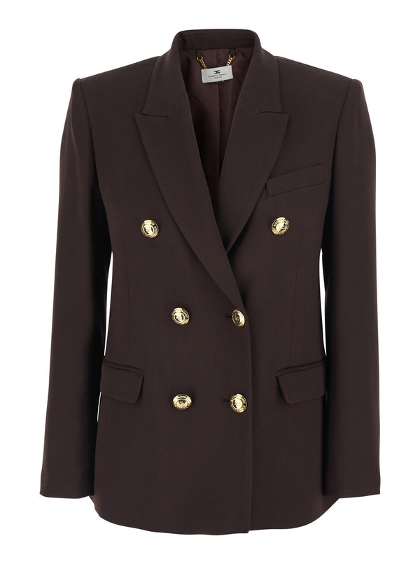 Double-Breasted Jacket Brown Viscose Blazers
