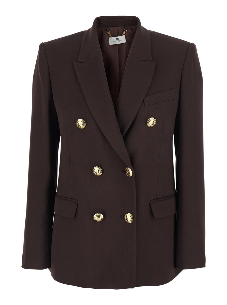 Double-Breasted Jacket Brown Viscose Blazers