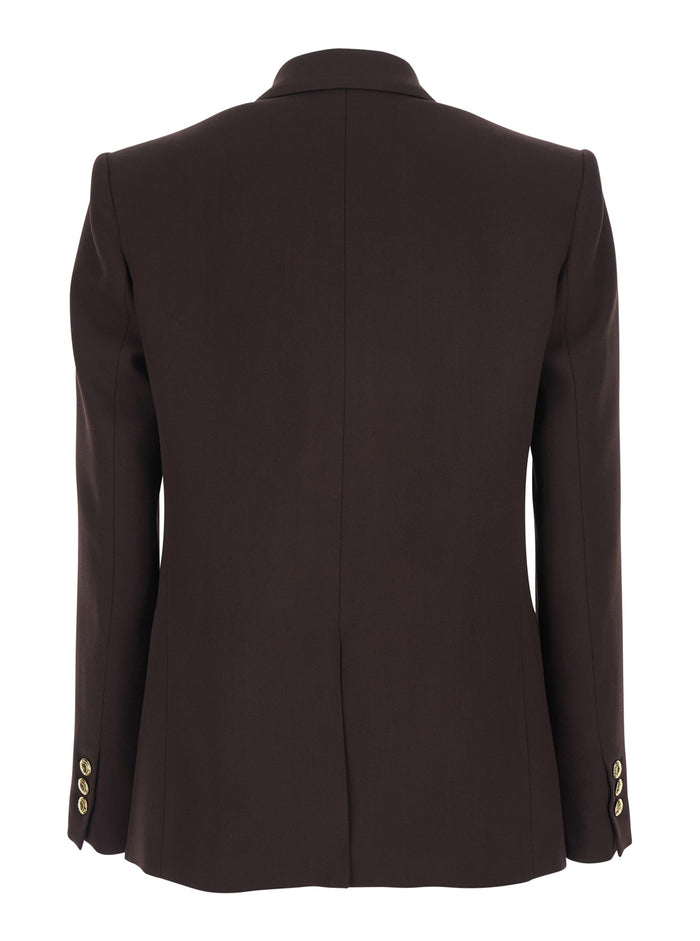 Double-breasted Jacket with Notched Revers in Brown Viscose for Women Elastane Blazers
