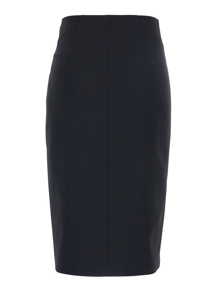 Black Midi Skirt with Side Vent and Cut-Out Logo Plate in Tech Fabric for Women Polyester Elastane