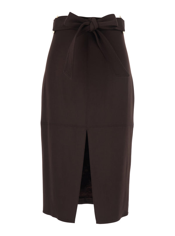Dress With Bow Belt Brown Viscose Skirt
