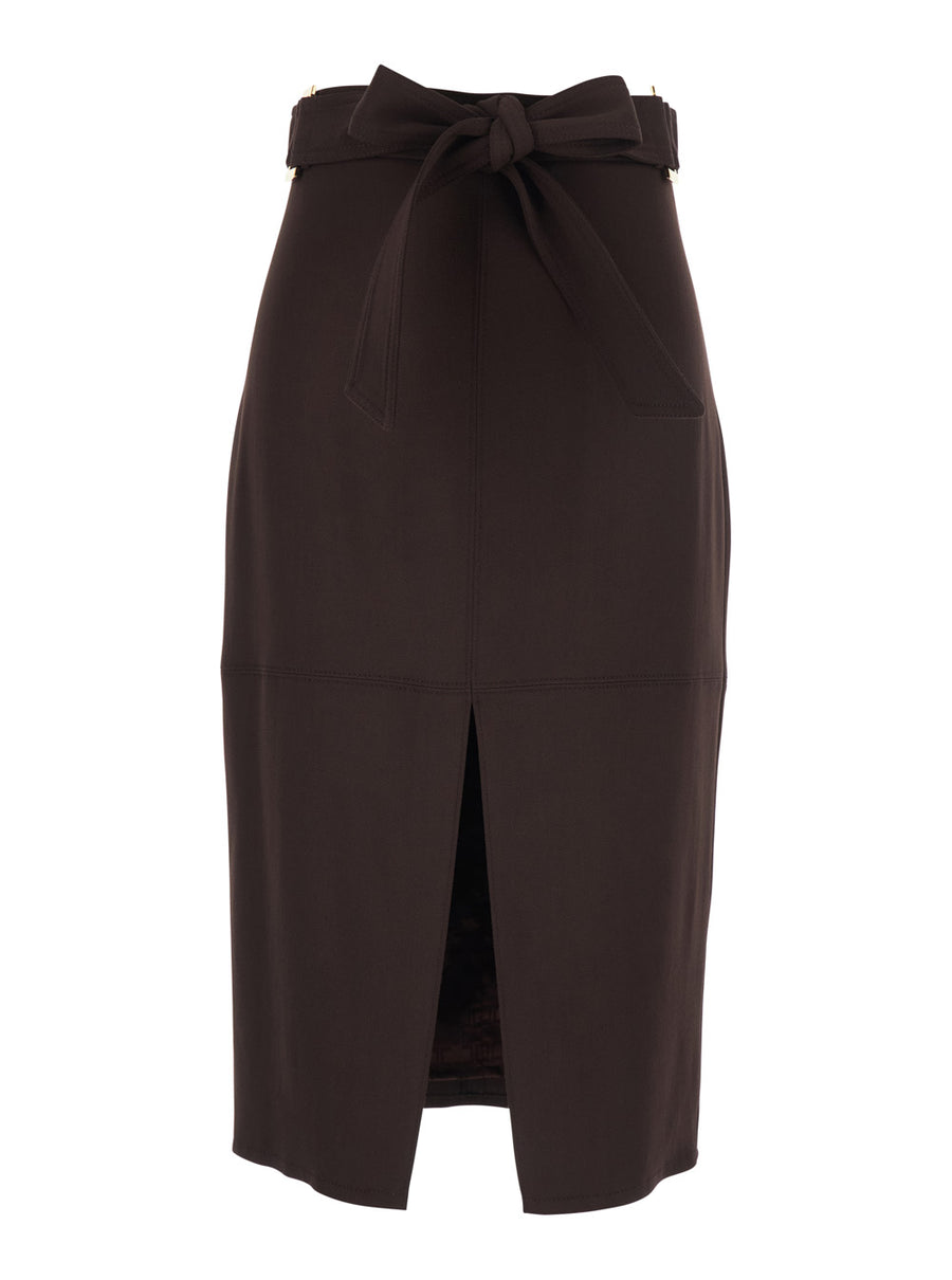 Dress With Bow Belt Brown Viscose Skirt