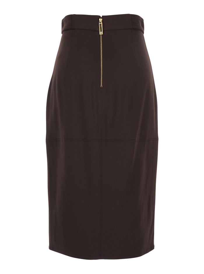 Dress GO17361E2644 with Bow Belt on the Front and Single Vent in Brown Stretch Viscose for Women Elastane Skirt