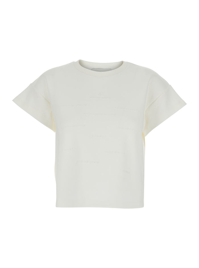 Crew Neck T-Shirt with Front Lettering in White Stretch Cotton for Women Polyester Tshirts And Polo Shirts