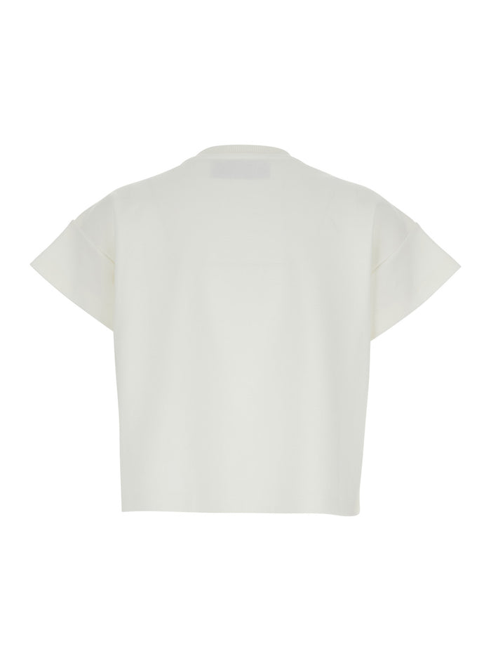 Crew Neck T-Shirt with Front Lettering in White Stretch Cotton for Women Polyester Tshirts And Polo Shirts