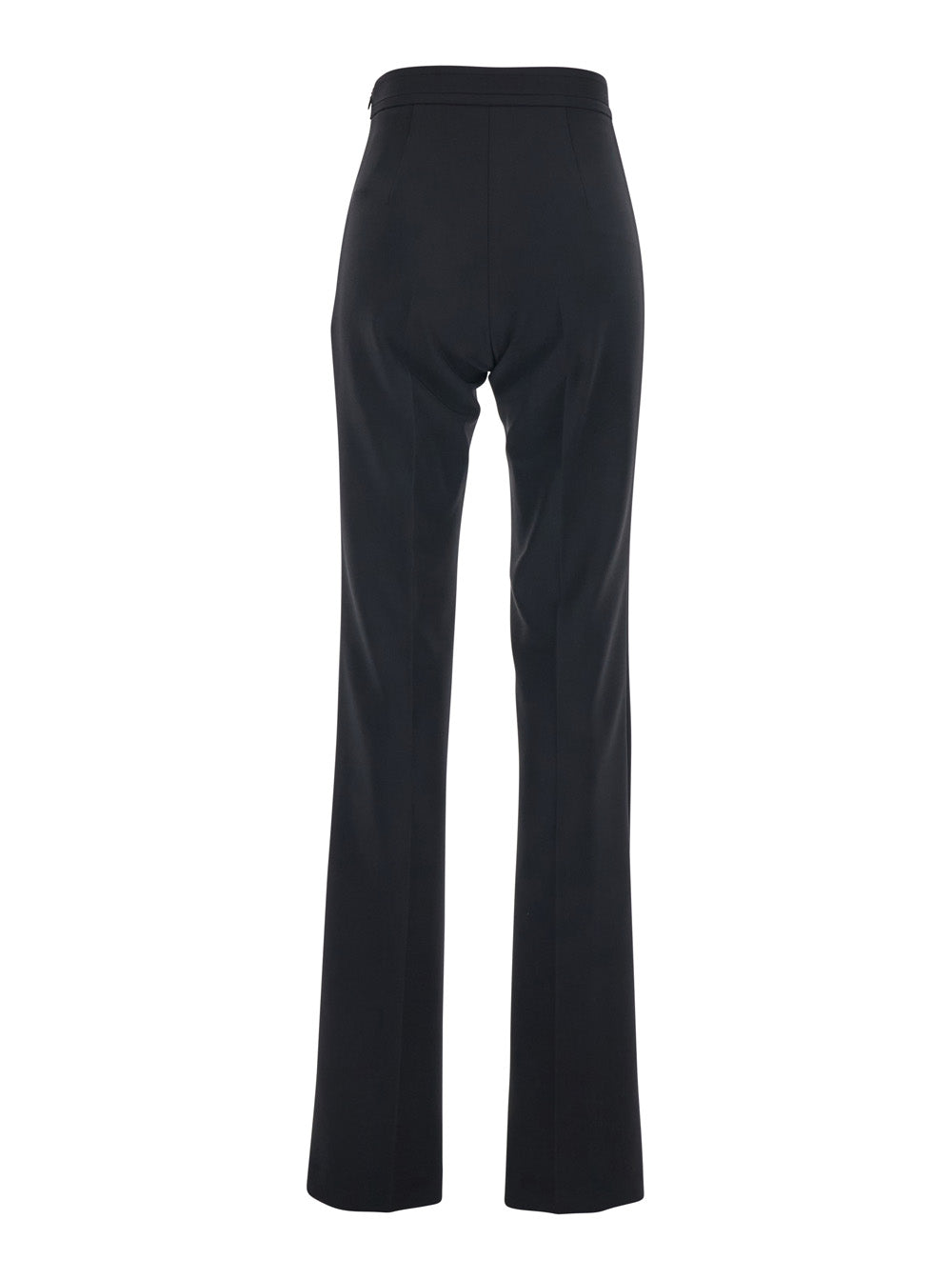 Black High-Waisted Pants with Two Front Flap Pockets in Tech Fabric Stretch Woman Polyester Elastane Trousers