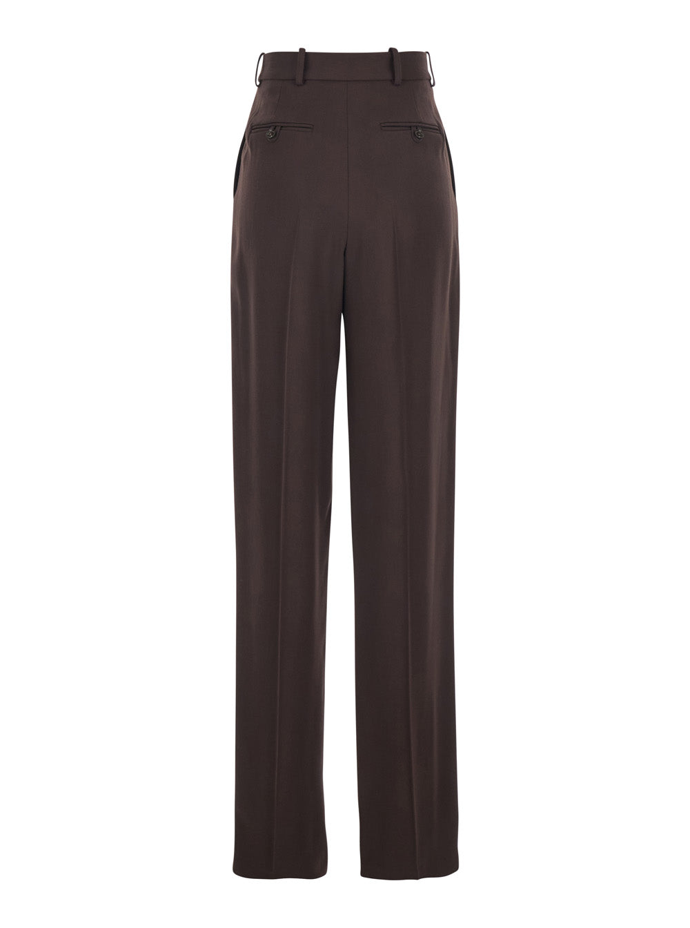 Brown Stretch Viscose Belt Loop Trousers for Women Elastane