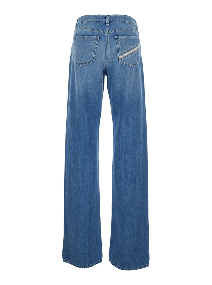 Blue Jeans with Logo Plate on the Loop and Lettering Back in Womens Denim Blu Cotton