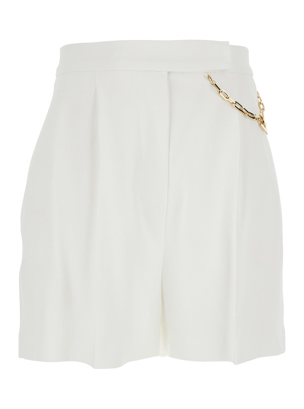 Shorts SH00561E2360 with Chain Detail and Hidden Closure on the Front in White Stretch Viscose for Women Elastane Bermuda