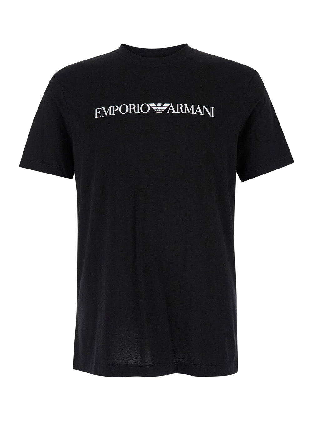 Black T-Shirt With Contrast Logo Lettering Print For Men Cotton Tshirts And Polo Shirts