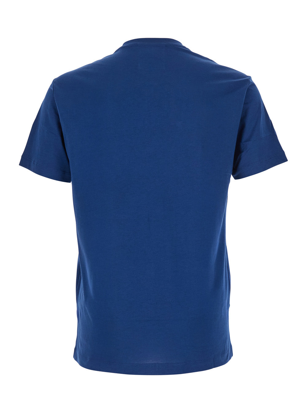 Blue Crewneck T-Shirt with Logo Lettering on the Front in Cotton Man Blu Tshirts And Polo Shirts