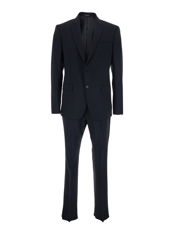 Single-breasted Slim Suit with Notched Revers in Blue for Men Blu Virgin Wool Suits