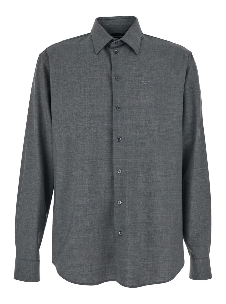 Shirt With Classic Collar Grey Wool Virgin