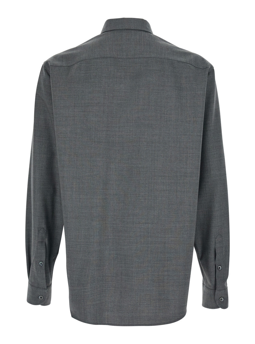 Grey Shirt With Classic Collar And Logo Embroidery On The Front In Wool For Men Virgin Elastane Blouses