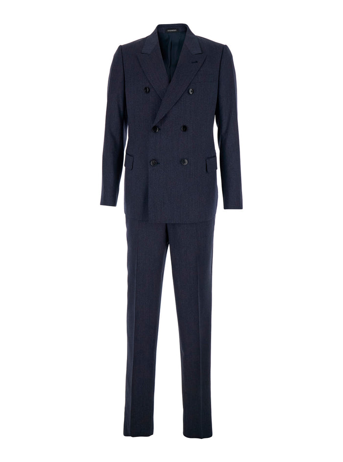 Double-breasted Suit with Peak Revers in Blue Wool for Men Blu Virgin Suits