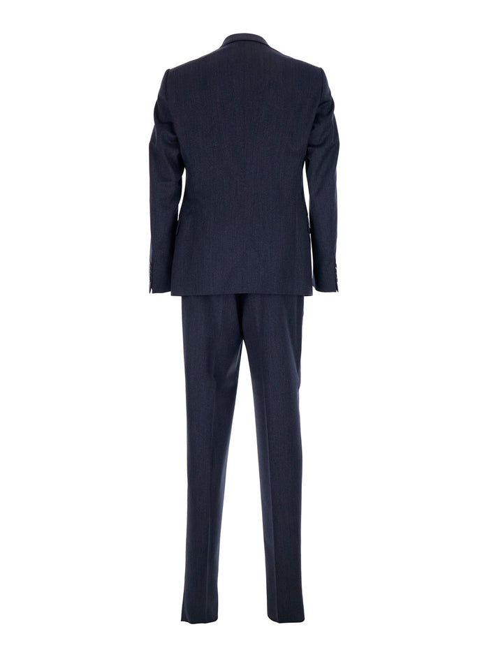 Double-breasted Suit with Peak Revers in Blue Wool for Men Blu Virgin Suits
