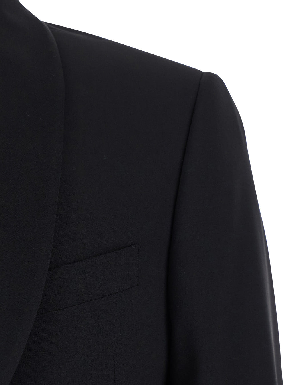 SLIM JACKET WITH SHAWL COLLAR IN BLACK SATIN + PANTS SMOKING BELT - Elegant wool clothing Men Virgin Suits