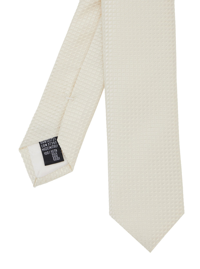 Classic Tie with All-Over Check Motif in White Silk for Men Papillon And Ties