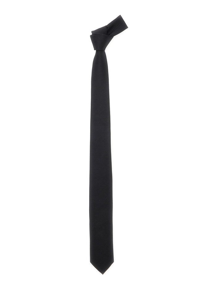 Classic Tie with All-Over Check Motif in Black Silk for Men Papillon And Ties