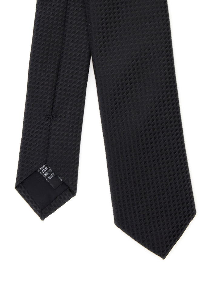 Classic Tie with All-Over Check Motif in Black Silk for Men Papillon And Ties