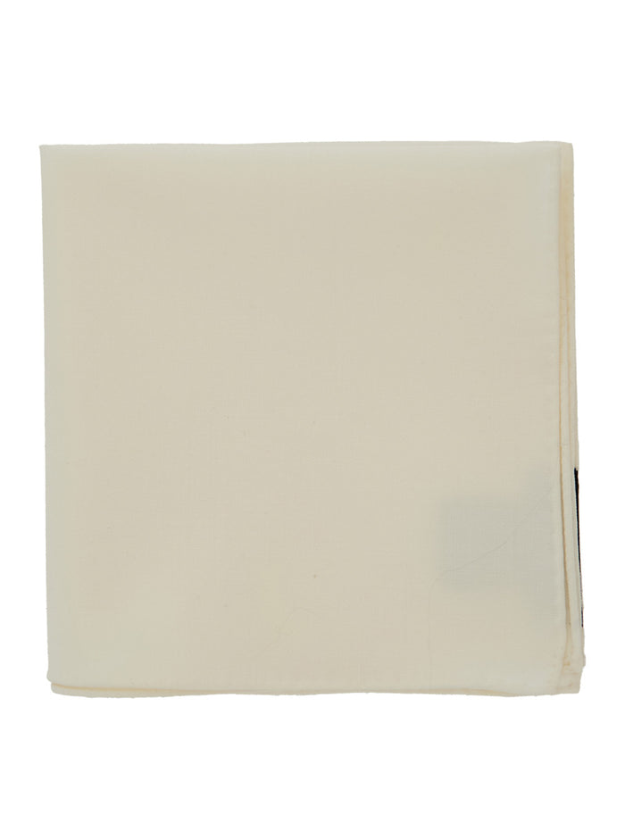 White Cream Virgin Wool Pocket Square with Internal Logo Patch for Men Elastane Papillon And Ties