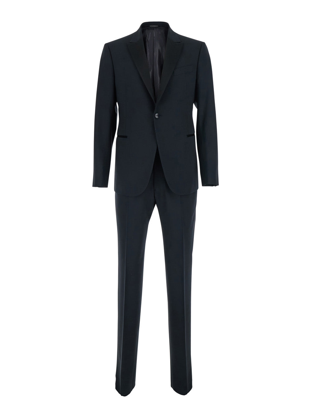Slim Fit Peak Revers Smoking Jacket With Black Satin + Pants Belt Blue Elegant Suit Details - Wool Men Blu Virgin Suits