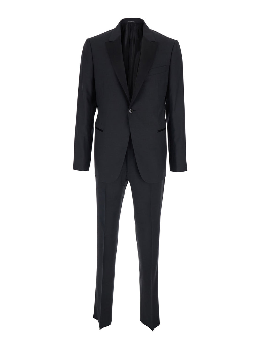 Suit With Peak Lapel, Black Satin Suits