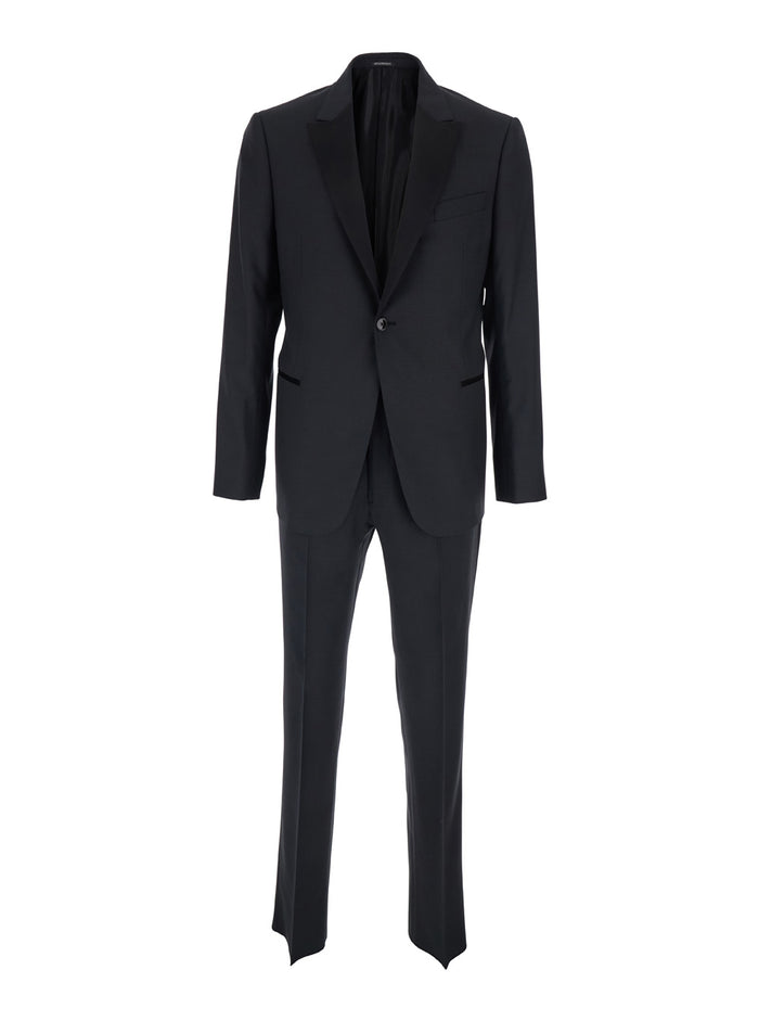 Single-breasted Suit with Peak Revers and Black Satin Details for Men Suits