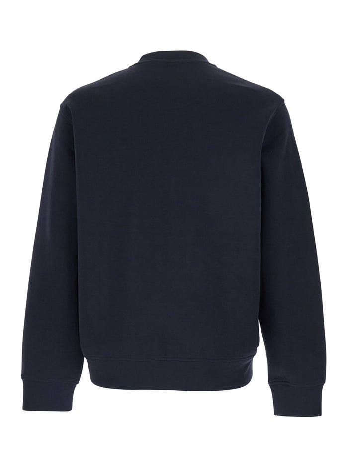 Crewneck Sweatshirt with Logo Embroidery on the Front in Cotton Blend Blue Men Blu Polyester Elastane Sweatshirts