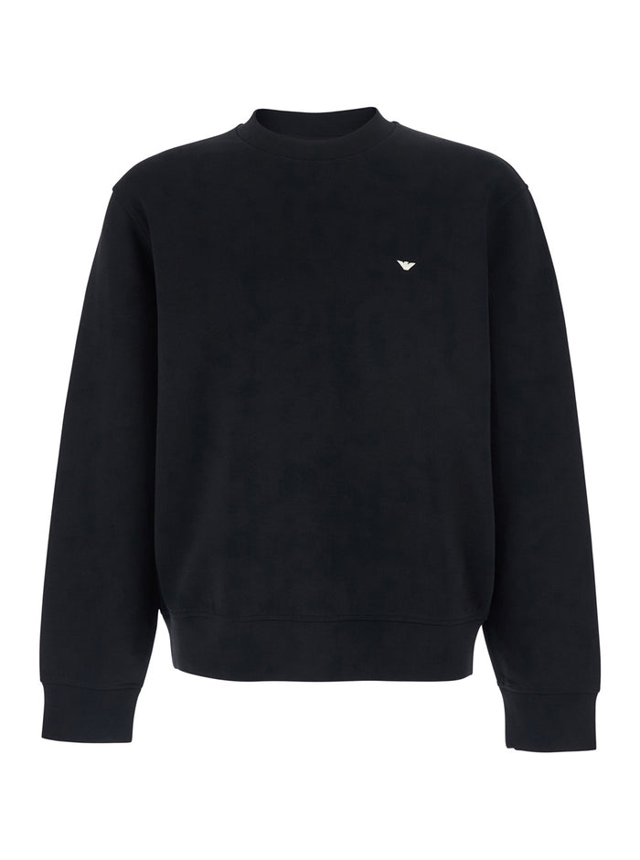 Crewneck Sweatshirt with Logo Embroidery on the Front in Cotton Blend Black Men Polyester Elastane Sweatshirts