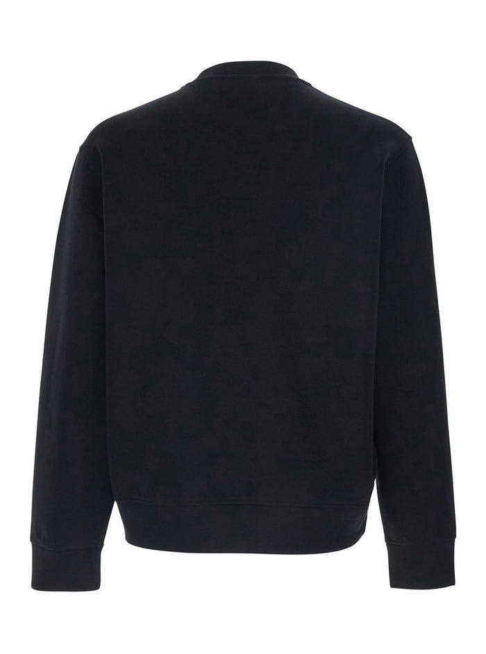 Crewneck Sweatshirt with Logo Embroidery on the Front in Cotton Blend Black Men Polyester Elastane Sweatshirts