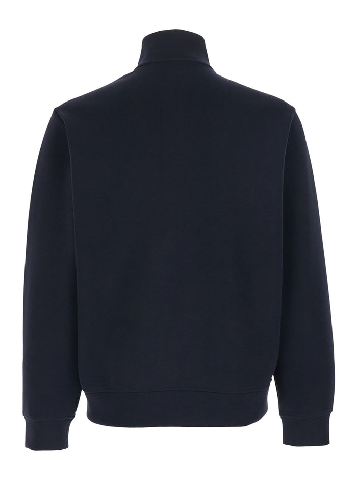 High Neck Sweatshirt with Logo Embroidery on the Front and Zip Closure in Blue Cotton Blend for Men Blu Polyester Elastane Sweatshirts
