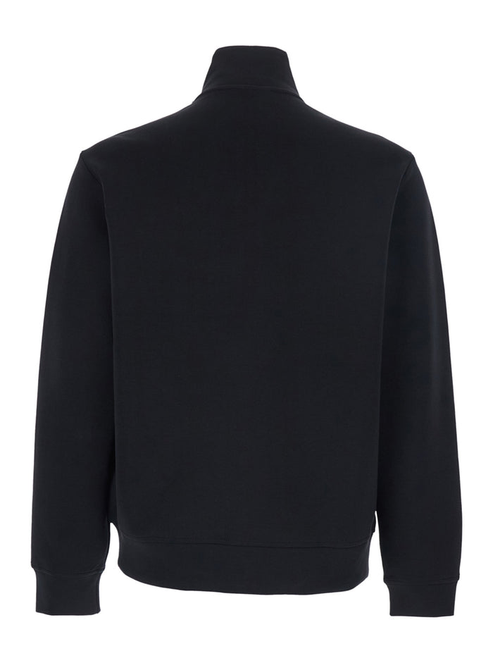 High Neck Sweatshirt With Logo Embroidery On The Front And Zip Closure Black Cotton Blend For Men Polyester Elastane Sweatshirts