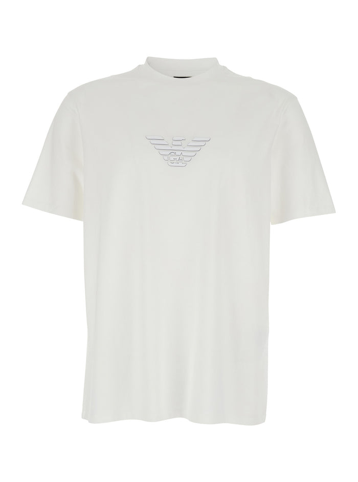 White Crew Neck T-Shirt with Front Logo in Cotton for Men Tshirts And Polo Shirts