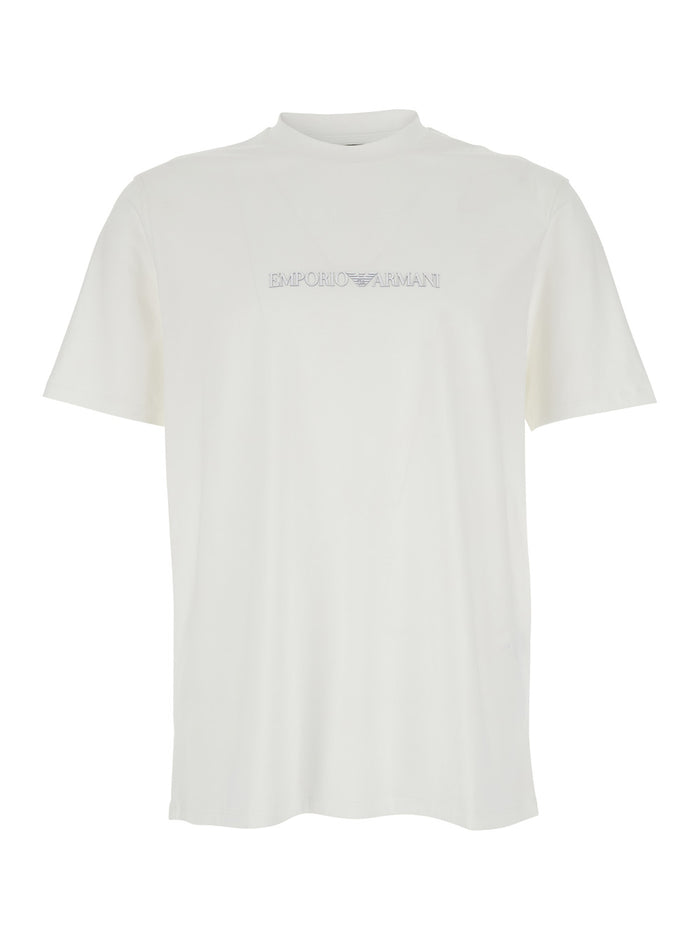 Crew Neck T-Shirt Logo Lettering with on the Front in White Cotton for Men Tshirts And Polo Shirts
