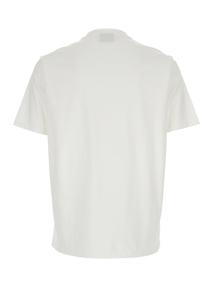 Crew Neck T-Shirt Logo Lettering with on the Front in White Cotton for Men Tshirts And Polo Shirts