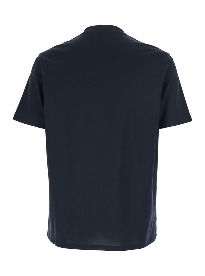 Blue Crew Neck T-Shirt with Logo Embroidery on the Front for Men Blu Cotton Tshirts And Polo Shirts