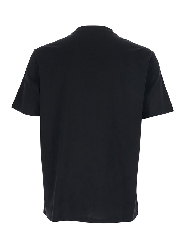 Black Cotton Crew Neck T-Shirt with Logo Embroidery for Men Tshirts And Polo Shirts