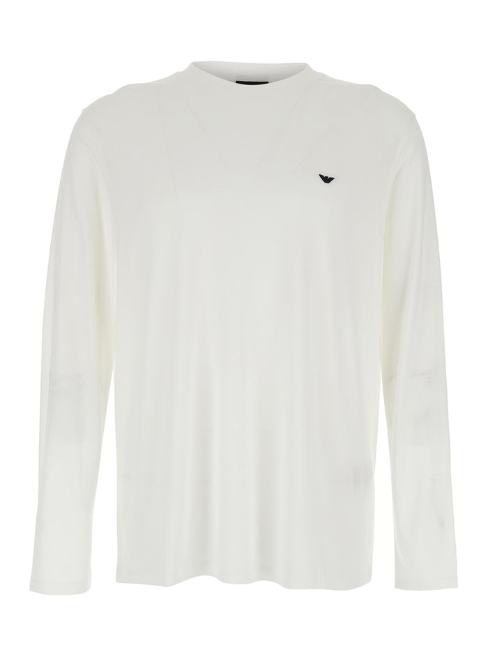 Crew Neck Logo T-Shirt with Embroidery on the Front in Cotton Blend White Men Lyocell Tshirts And Polo Shirts