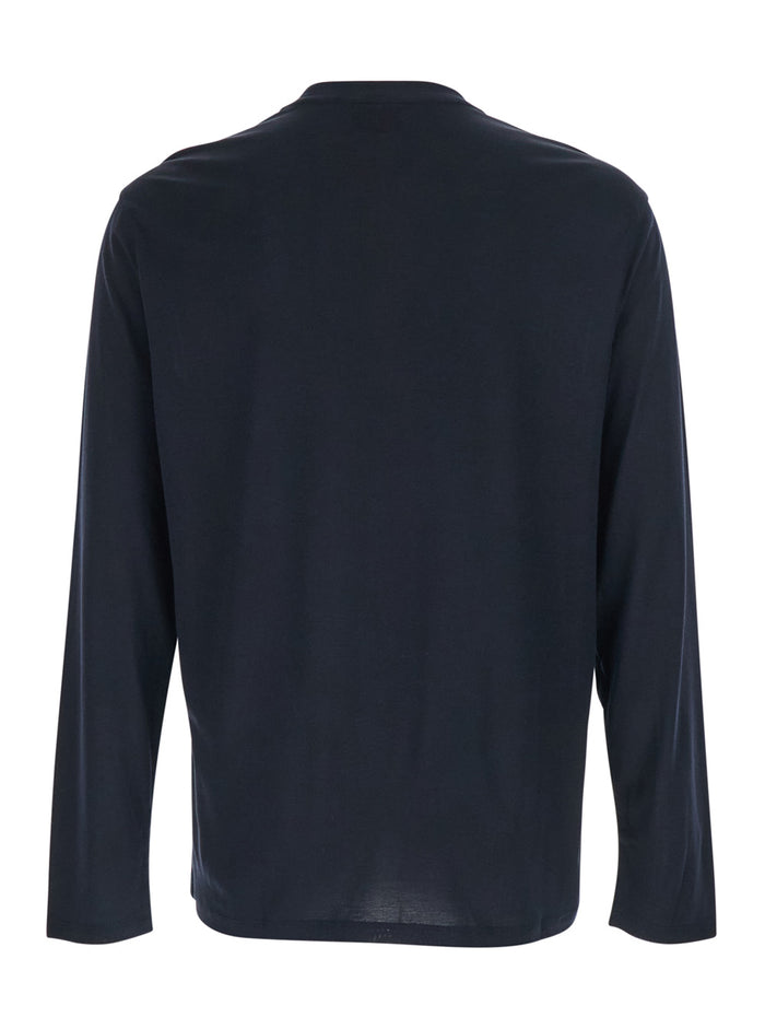 Blue T-Shirt with Logo Embroidery on the Front in Cotton Blend for Men Blu Lyocell Tshirts And Polo Shirts