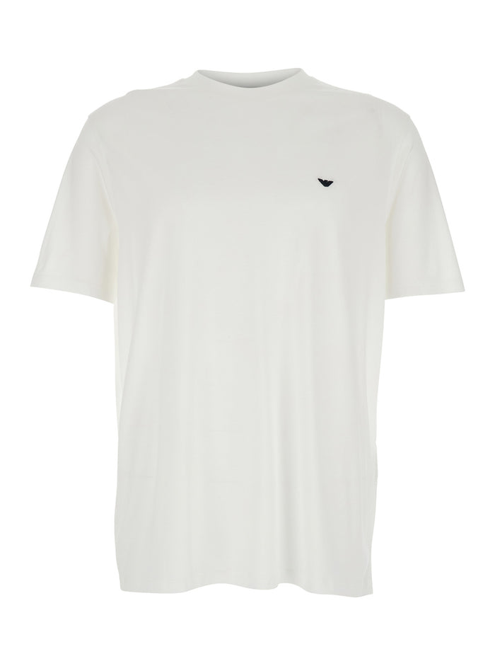 Crew Neck T-Shirt with Logo Embroidery on the Front in Cotton Blend White Men Lyocell Tshirts And Polo Shirts