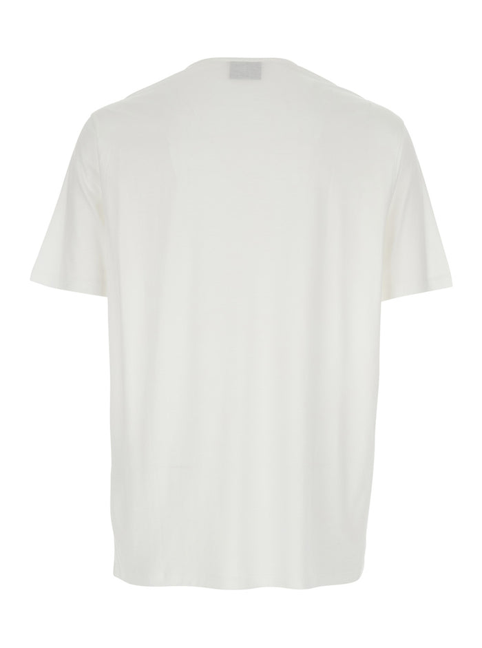 Crew Neck T-Shirt with Logo Embroidery on the Front in Cotton Blend White Men Lyocell Tshirts And Polo Shirts