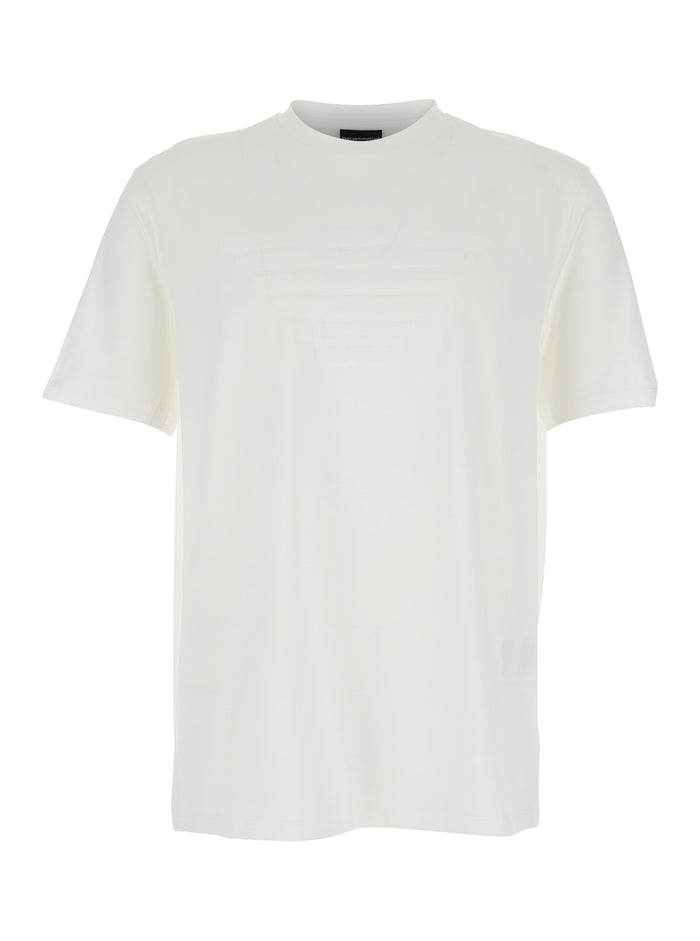 Crew Neck T-Shirt Emporio Armani with Logo Embroidery on the Front in White Cotton for Men Tshirts And Polo Shirts