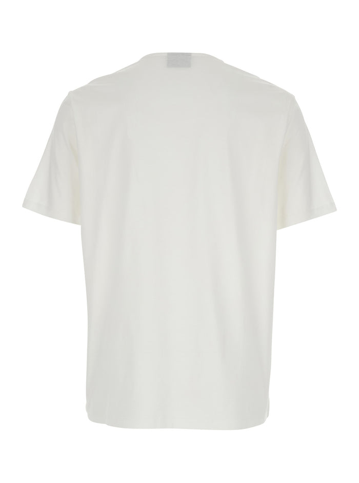 Crew Neck T-Shirt Emporio Armani with Logo Embroidery on the Front in White Cotton for Men Tshirts And Polo Shirts