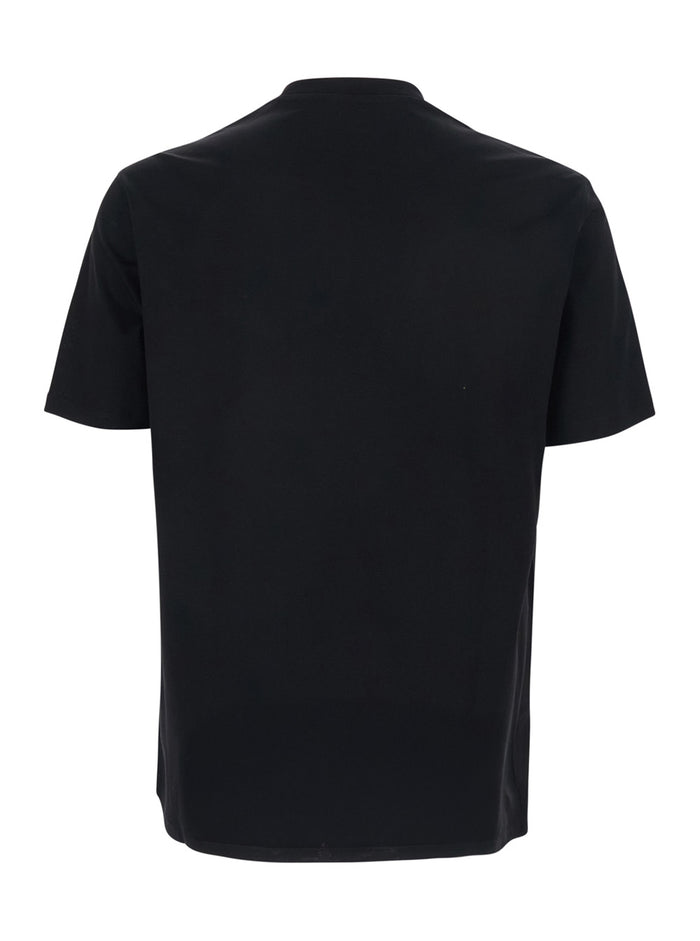 Black T-Shirt with Elasticized Crew Neck and Tone-on-Tone Jacquard Logo for Men Cotton Tshirts Polo Shirts